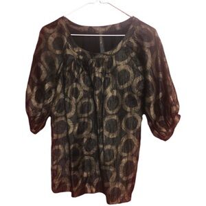 RENEE C Elegant BLACK With GOLD Circles Blouse Size SMALL